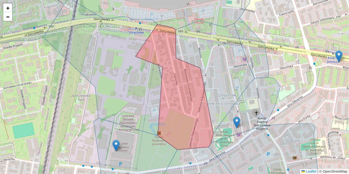 Szczegółowa mapa kodu pocztowego 01-458 z granicami, sąsiednimi kodami pocztowymi i urzędami pocztowymi