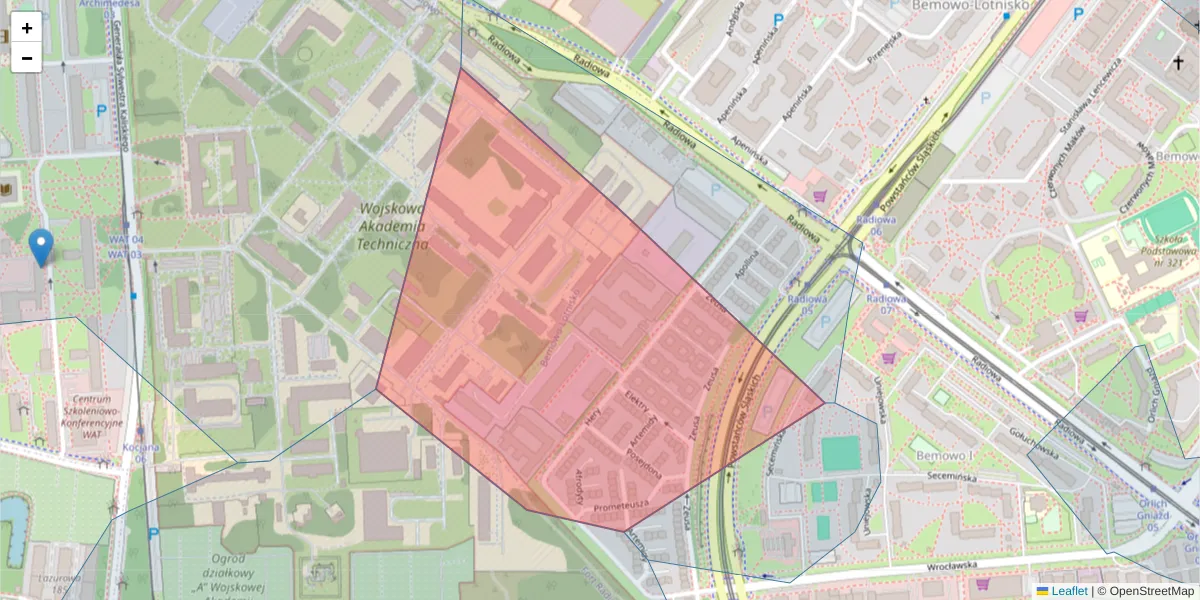Szczegółowa mapa kodu pocztowego 01-497 z granicami, sąsiednimi kodami pocztowymi i urzędami pocztowymi