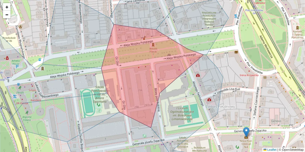 Szczegółowa mapa kodu pocztowego 01-515 z granicami, sąsiednimi kodami pocztowymi i urzędami pocztowymi