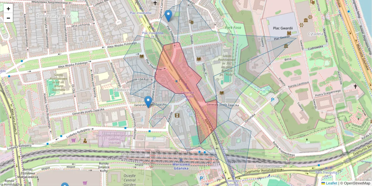 Szczegółowa mapa kodu pocztowego 01-517 z granicami, sąsiednimi kodami pocztowymi i urzędami pocztowymi