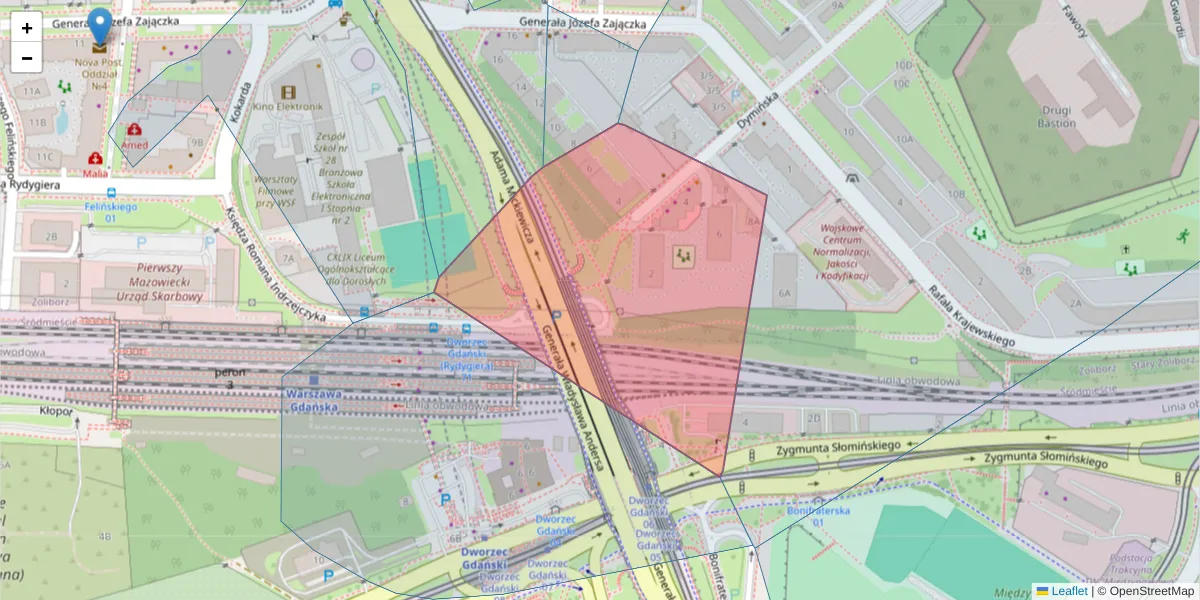 Szczegółowa mapa kodu pocztowego 01-519 z granicami, sąsiednimi kodami pocztowymi i urzędami pocztowymi