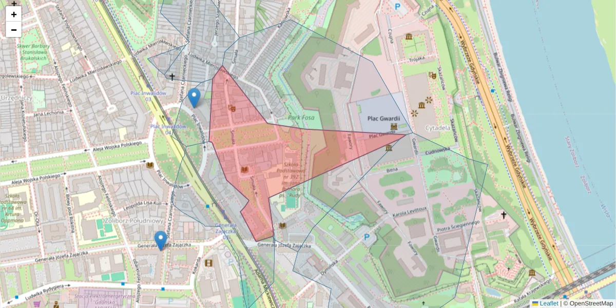 Szczegółowa mapa kodu pocztowego 01-523 z granicami, sąsiednimi kodami pocztowymi i urzędami pocztowymi
