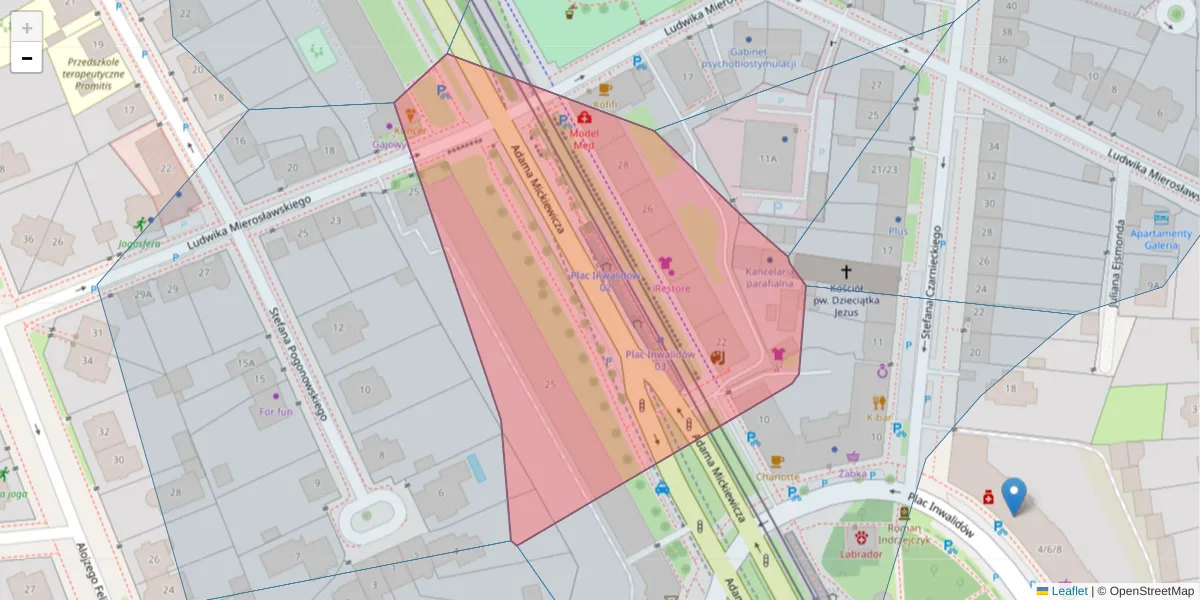 Szczegółowa mapa kodu pocztowego 01-551 z granicami, sąsiednimi kodami pocztowymi i urzędami pocztowymi
