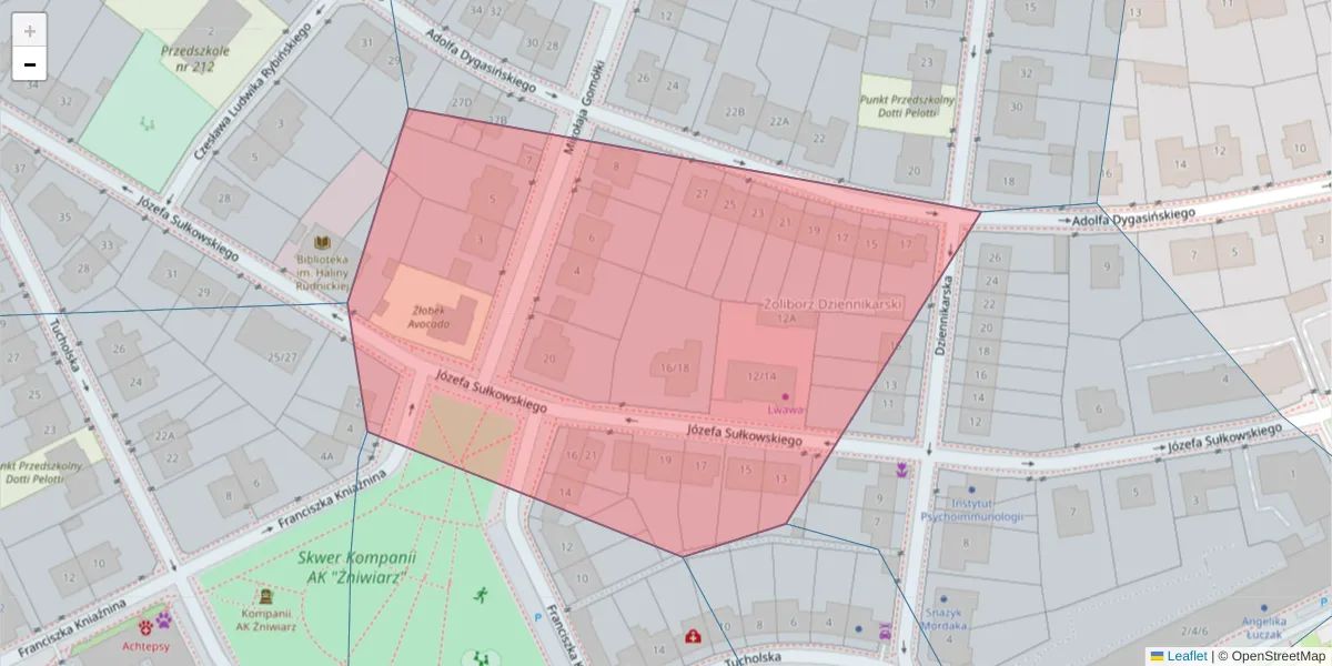 Szczegółowa mapa kodu pocztowego 01-602 z granicami, sąsiednimi kodami pocztowymi i urzędami pocztowymi