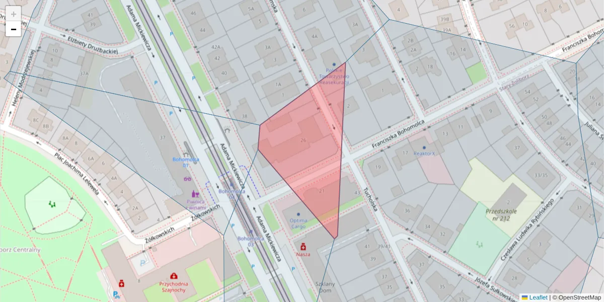 Szczegółowa mapa kodu pocztowego 01-613 z granicami, sąsiednimi kodami pocztowymi i urzędami pocztowymi