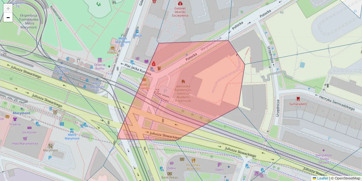 Szczegółowa mapa kodu pocztowego 01-629 z granicami, sąsiednimi kodami pocztowymi i urzędami pocztowymi