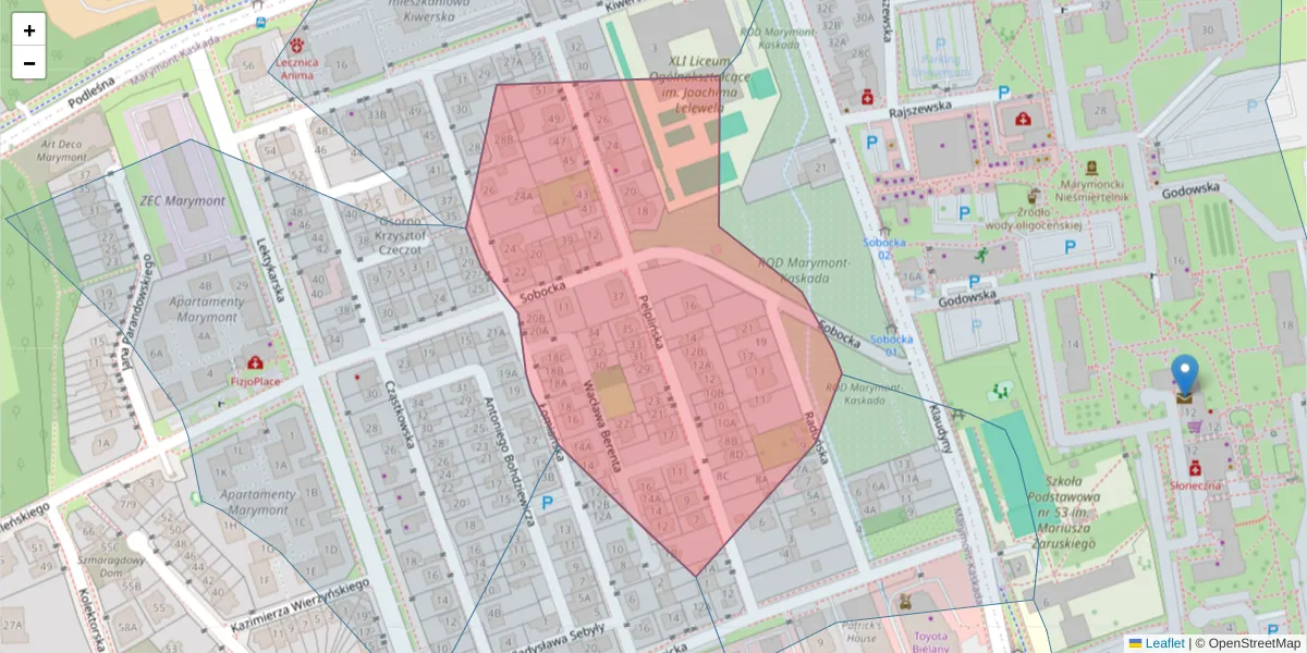 Szczegółowa mapa kodu pocztowego 01-683 z granicami, sąsiednimi kodami pocztowymi i urzędami pocztowymi