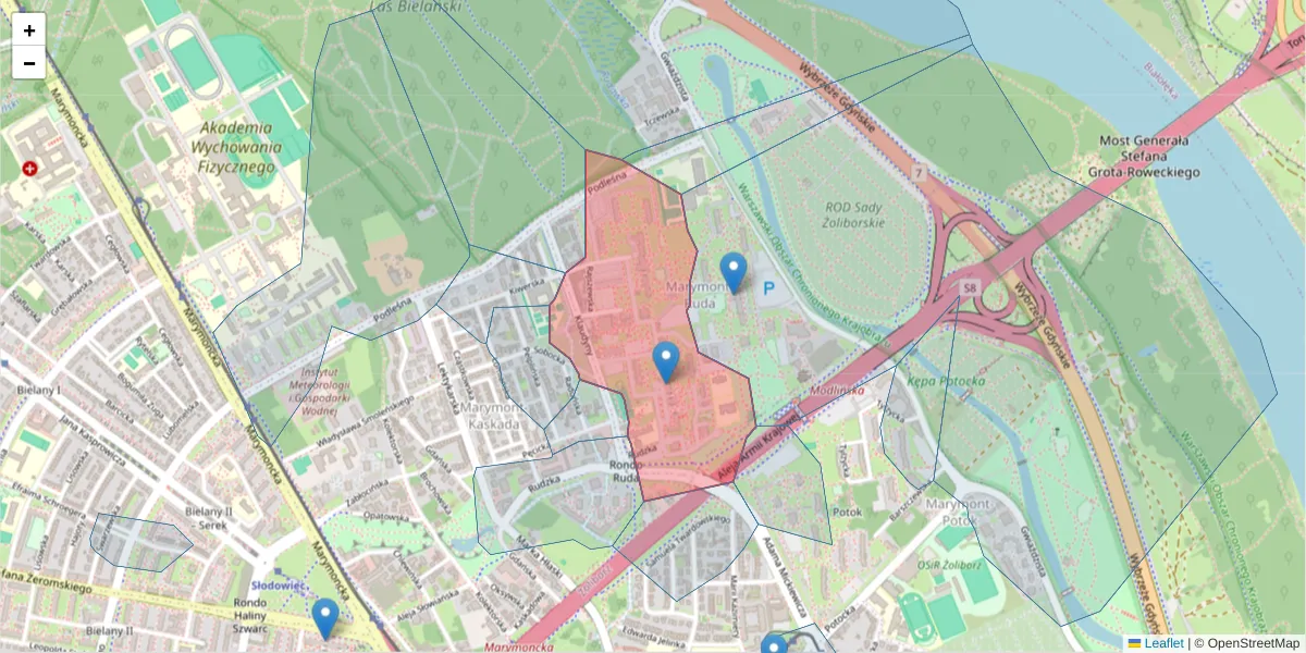 Szczegółowa mapa kodu pocztowego 01-684 z granicami, sąsiednimi kodami pocztowymi i urzędami pocztowymi