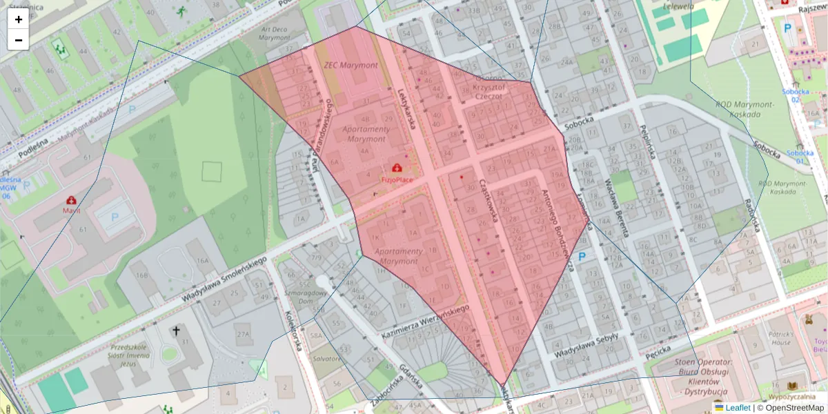 Szczegółowa mapa kodu pocztowego 01-687 z granicami, sąsiednimi kodami pocztowymi i urzędami pocztowymi
