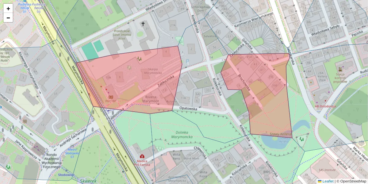 Szczegółowa mapa kodu pocztowego 01-697 z granicami, sąsiednimi kodami pocztowymi i urzędami pocztowymi