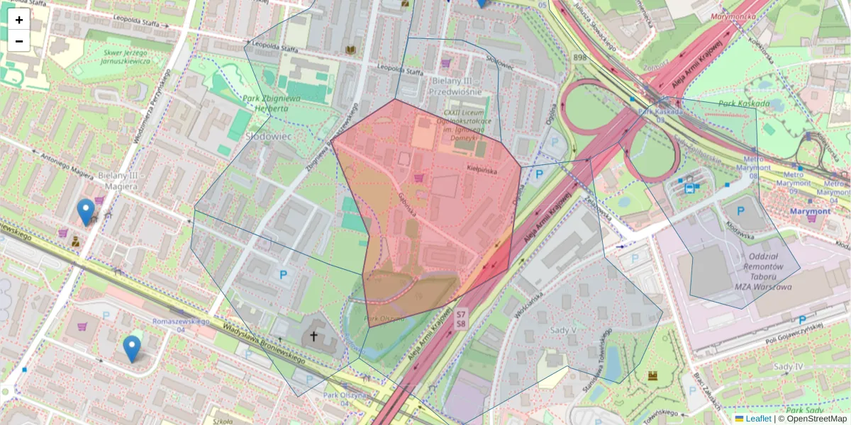 Szczegółowa mapa kodu pocztowego 01-703 z granicami, sąsiednimi kodami pocztowymi i urzędami pocztowymi