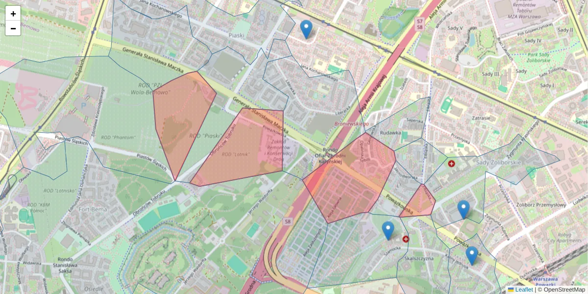 Szczegółowa mapa kodu pocztowego 01-728 z granicami, sąsiednimi kodami pocztowymi i urzędami pocztowymi