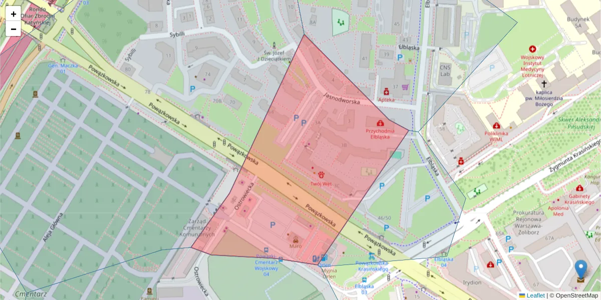 Szczegółowa mapa kodu pocztowego 01-745 z granicami, sąsiednimi kodami pocztowymi i urzędami pocztowymi