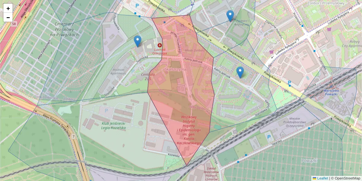 Szczegółowa mapa kodu pocztowego 01-747 z granicami, sąsiednimi kodami pocztowymi i urzędami pocztowymi