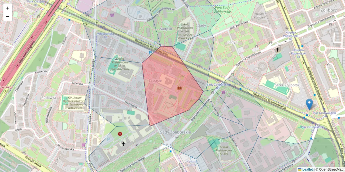 Szczegółowa mapa kodu pocztowego 01-780 z granicami, sąsiednimi kodami pocztowymi i urzędami pocztowymi