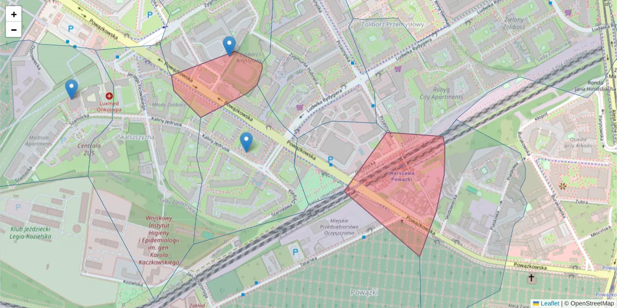 Szczegółowa mapa kodu pocztowego 01-797 z granicami, sąsiednimi kodami pocztowymi i urzędami pocztowymi