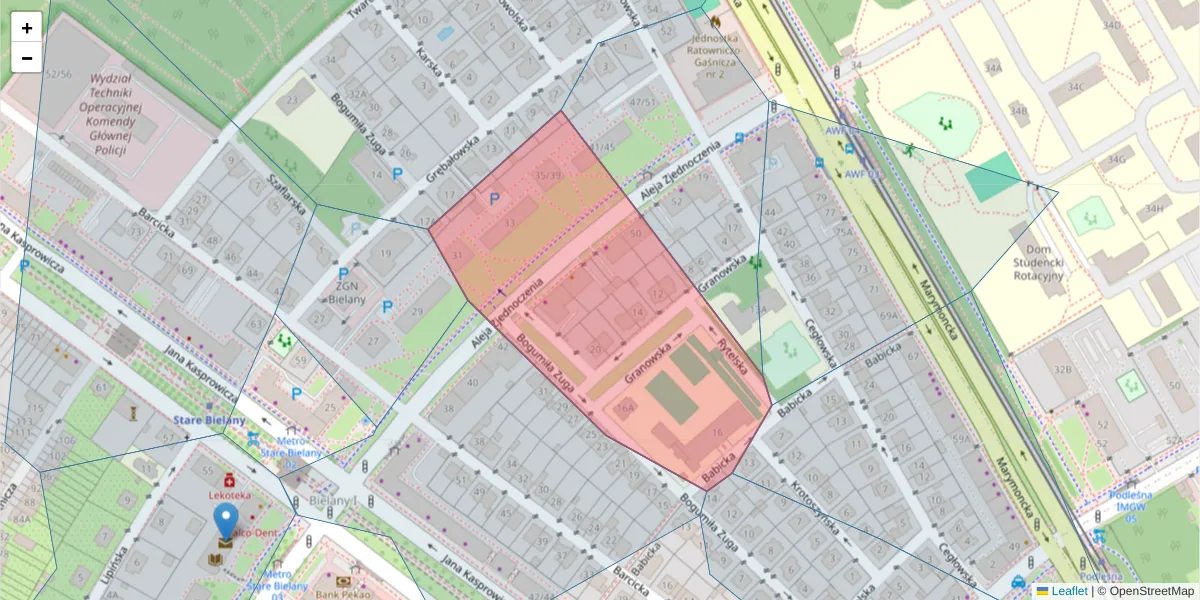 Szczegółowa mapa kodu pocztowego 01-801 z granicami, sąsiednimi kodami pocztowymi i urzędami pocztowymi