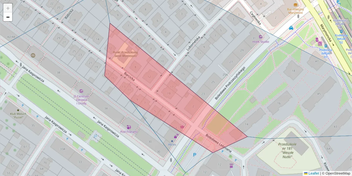 Szczegółowa mapa kodu pocztowego 01-807 z granicami, sąsiednimi kodami pocztowymi i urzędami pocztowymi