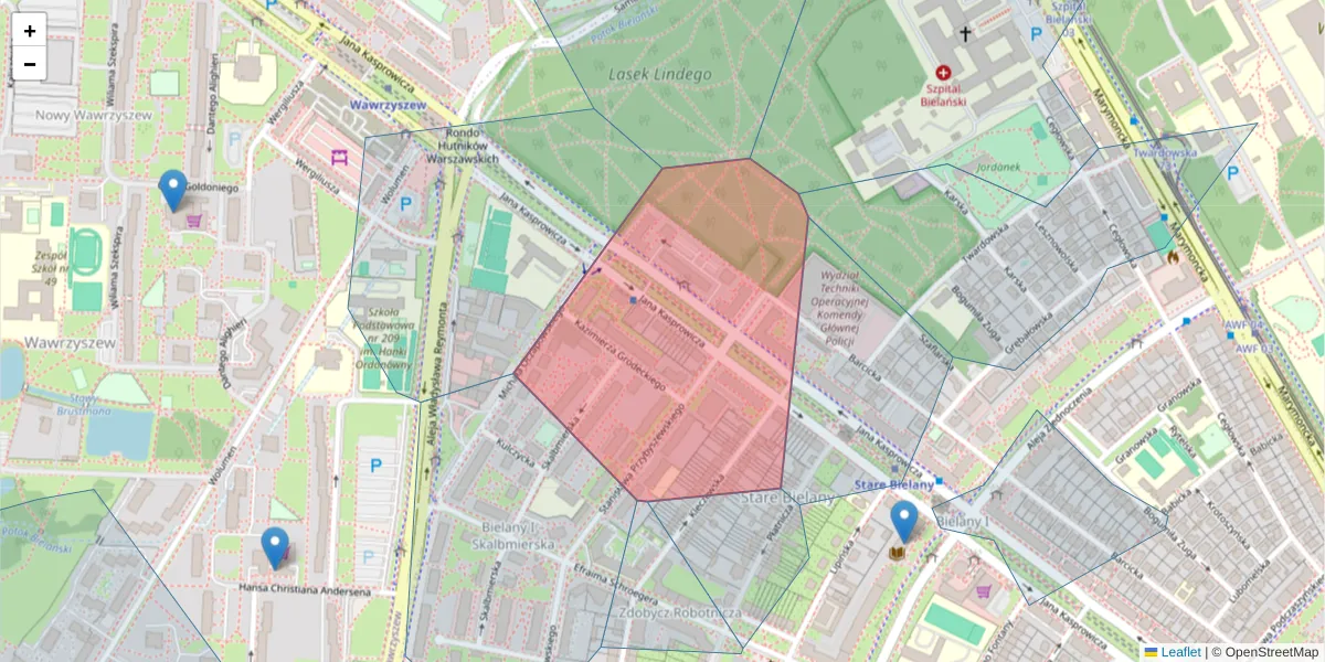 Szczegółowa mapa kodu pocztowego 01-824 z granicami, sąsiednimi kodami pocztowymi i urzędami pocztowymi
