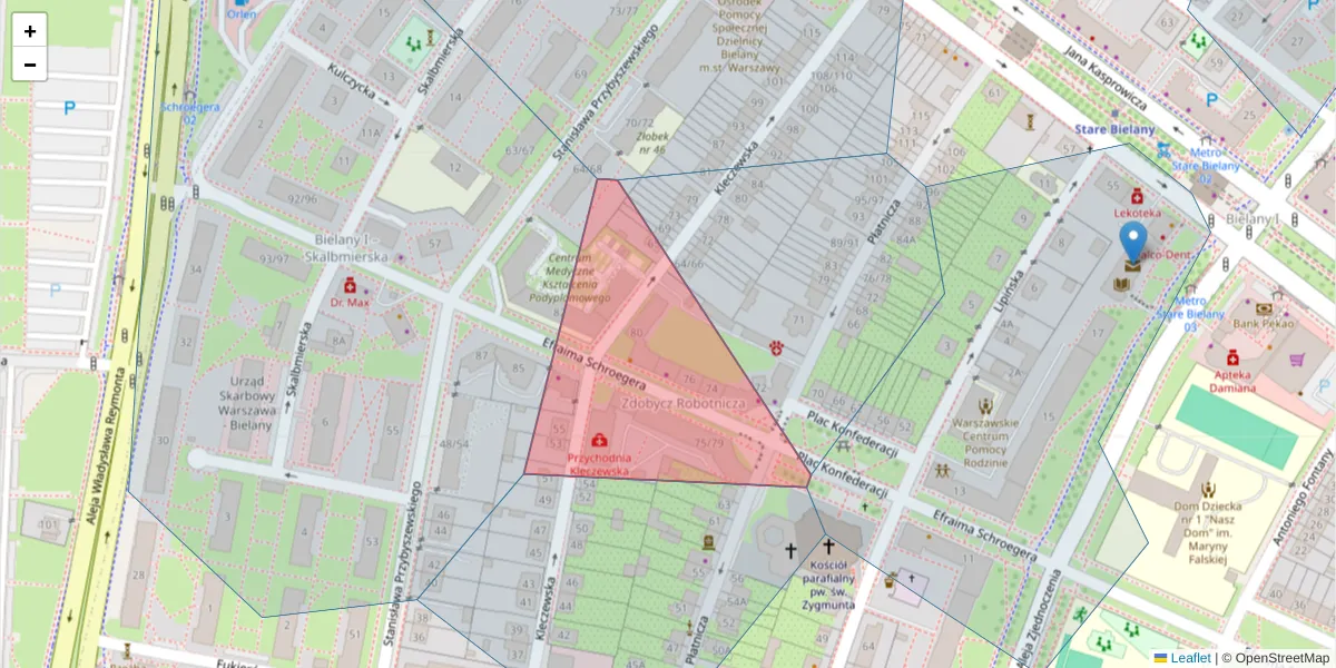 Szczegółowa mapa kodu pocztowego 01-828 z granicami, sąsiednimi kodami pocztowymi i urzędami pocztowymi