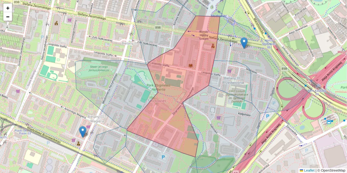 Szczegółowa mapa kodu pocztowego 01-874 z granicami, sąsiednimi kodami pocztowymi i urzędami pocztowymi