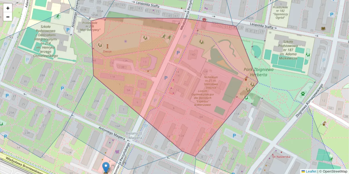 Szczegółowa mapa kodu pocztowego 01-883 z granicami, sąsiednimi kodami pocztowymi i urzędami pocztowymi