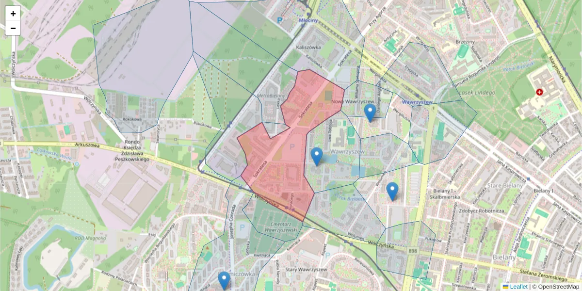 Szczegółowa mapa kodu pocztowego 01-909 z granicami, sąsiednimi kodami pocztowymi i urzędami pocztowymi