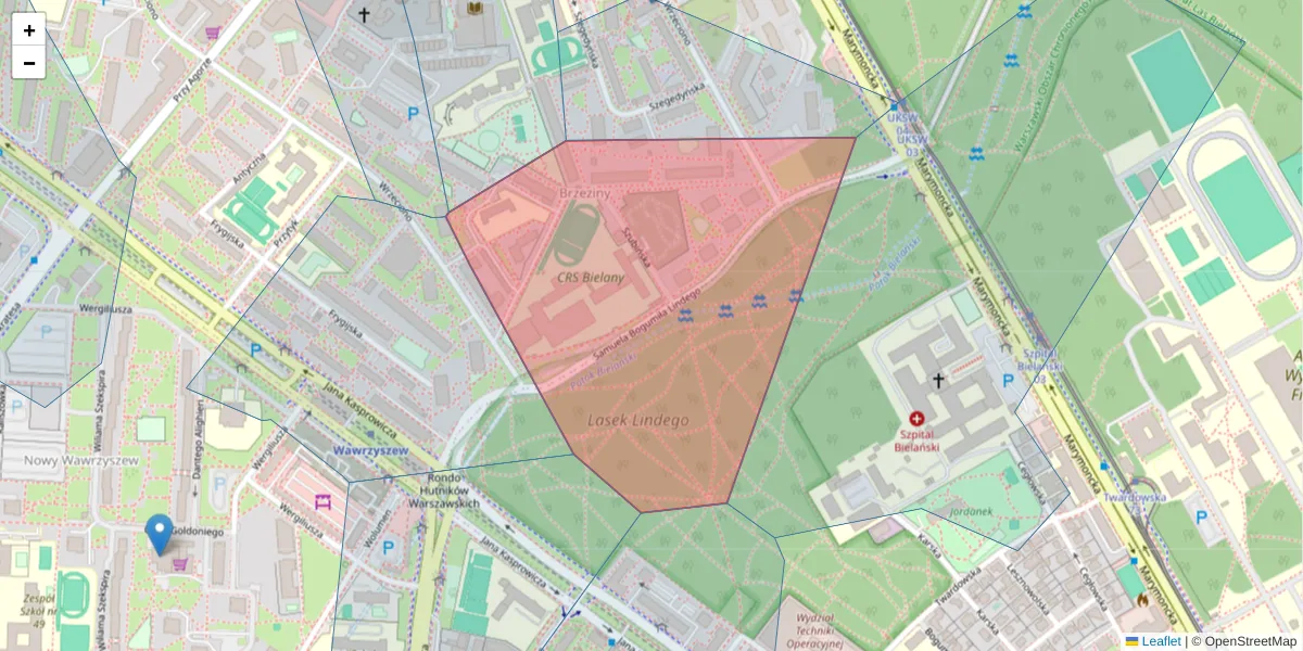 Szczegółowa mapa kodu pocztowego 01-952 z granicami, sąsiednimi kodami pocztowymi i urzędami pocztowymi
