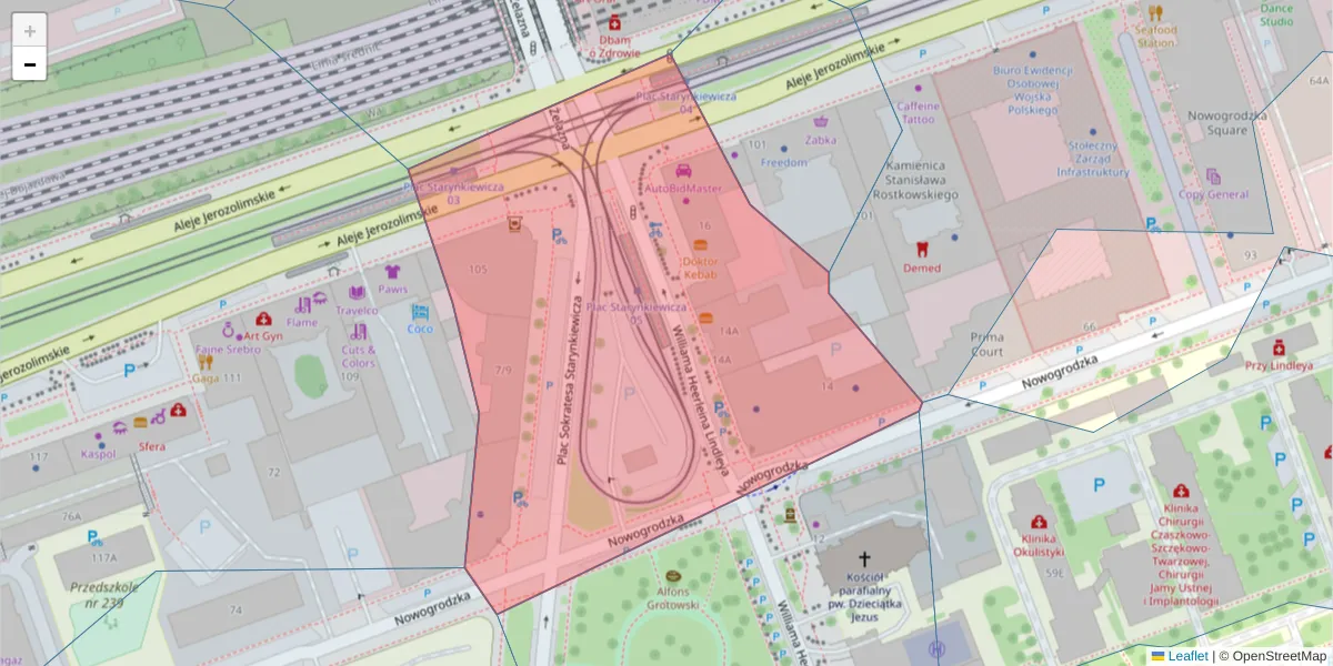 Szczegółowa mapa kodu pocztowego 02-013 z granicami, sąsiednimi kodami pocztowymi i urzędami pocztowymi