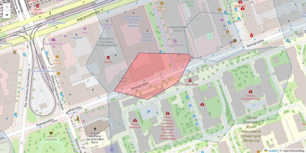Szczegółowa mapa kodu pocztowego 02-014 z granicami, sąsiednimi kodami pocztowymi i urzędami pocztowymi