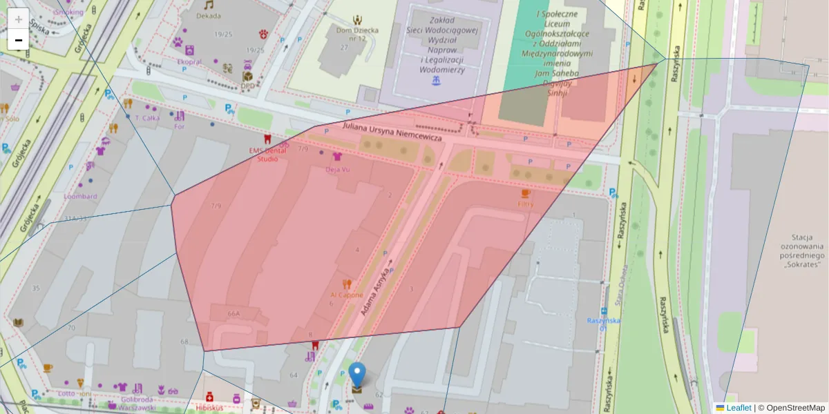 Szczegółowa mapa kodu pocztowego 02-028 z granicami, sąsiednimi kodami pocztowymi i urzędami pocztowymi