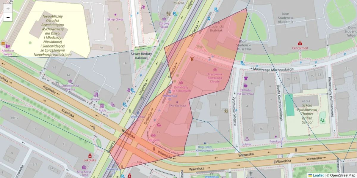 Szczegółowa mapa kodu pocztowego 02-031 z granicami, sąsiednimi kodami pocztowymi i urzędami pocztowymi