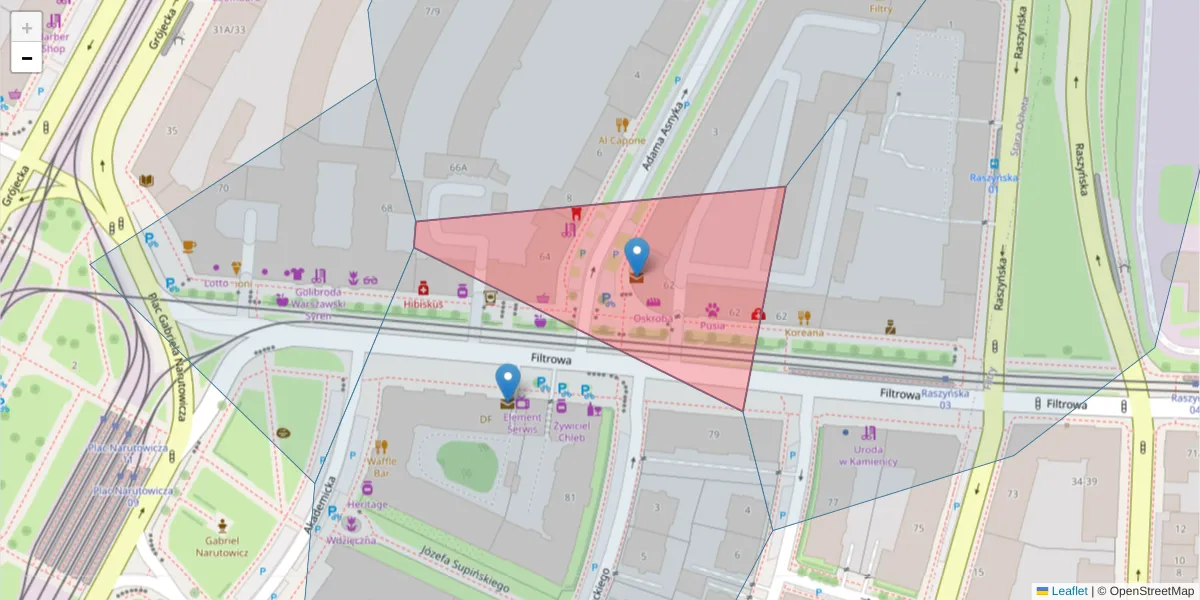 Szczegółowa mapa kodu pocztowego 02-035 z granicami, sąsiednimi kodami pocztowymi i urzędami pocztowymi