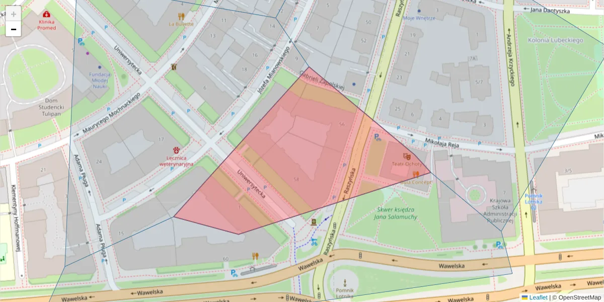 Szczegółowa mapa kodu pocztowego 02-036 z granicami, sąsiednimi kodami pocztowymi i urzędami pocztowymi