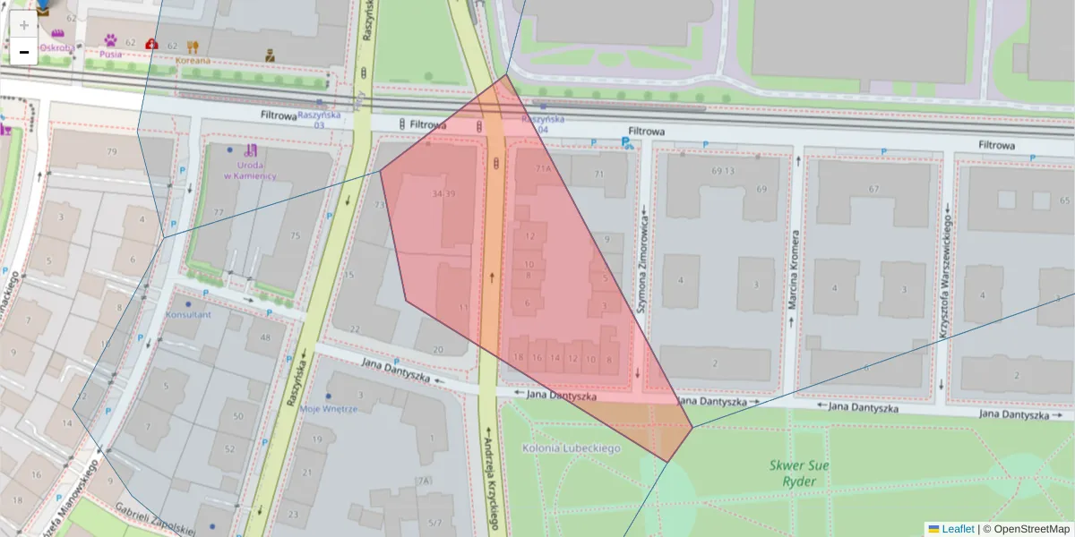 Szczegółowa mapa kodu pocztowego 02-052 z granicami, sąsiednimi kodami pocztowymi i urzędami pocztowymi
