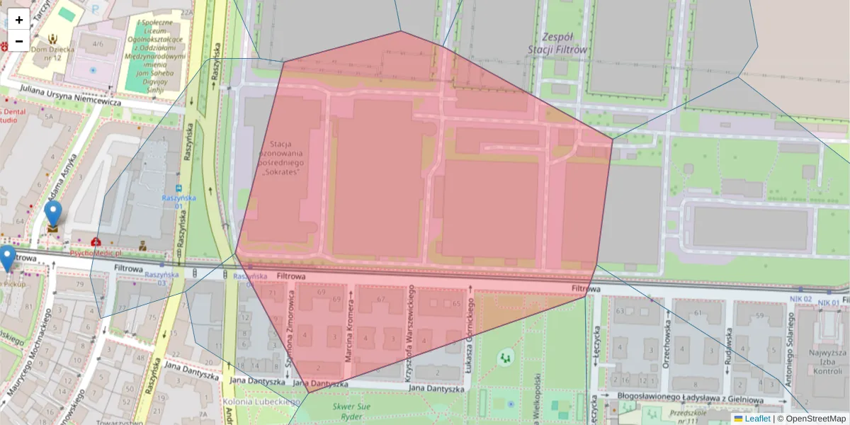 Szczegółowa mapa kodu pocztowego 02-055 z granicami, sąsiednimi kodami pocztowymi i urzędami pocztowymi