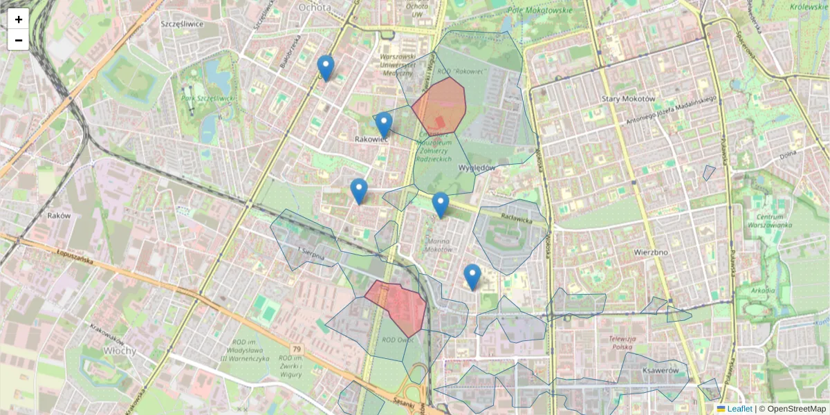 Szczegółowa mapa kodu pocztowego 02-092 z granicami, sąsiednimi kodami pocztowymi i urzędami pocztowymi