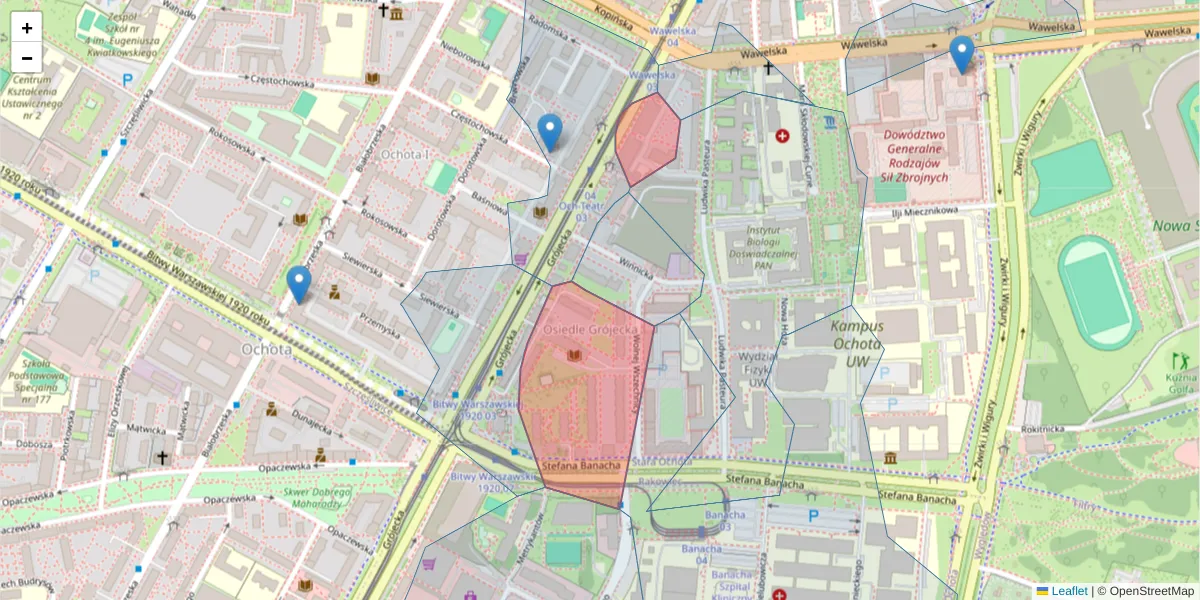 Szczegółowa mapa kodu pocztowego 02-094 z granicami, sąsiednimi kodami pocztowymi i urzędami pocztowymi