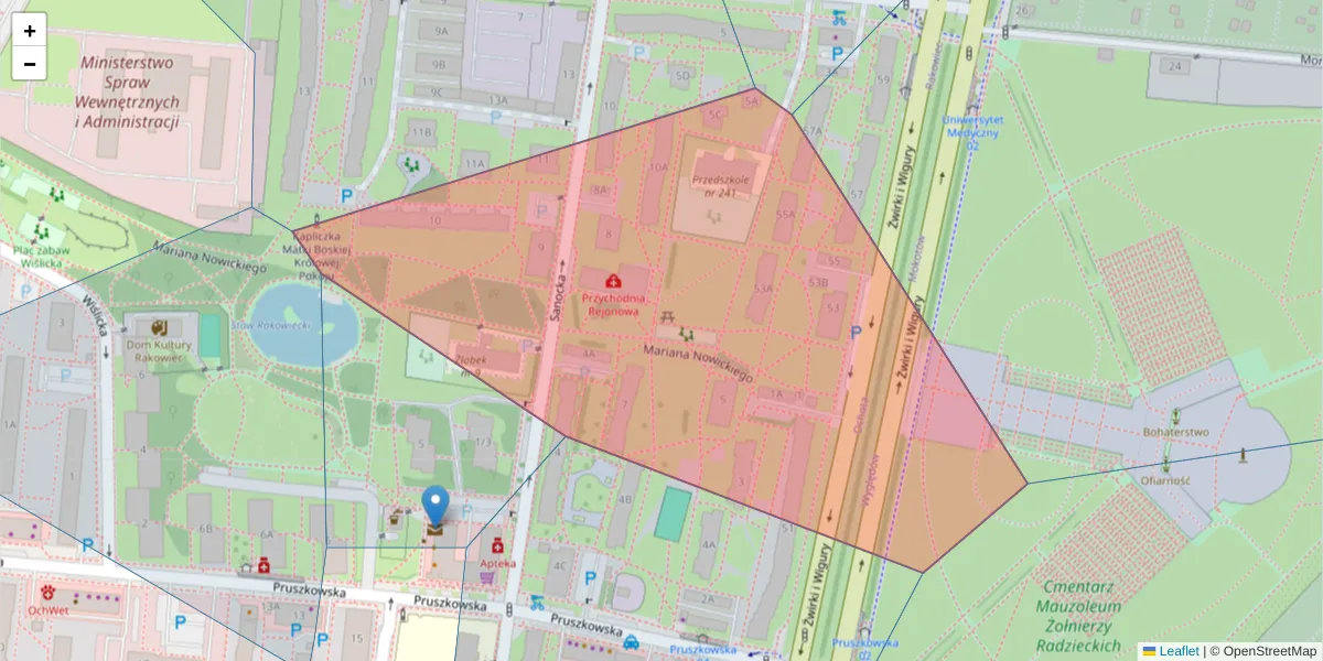 Szczegółowa mapa kodu pocztowego 02-110 z granicami, sąsiednimi kodami pocztowymi i urzędami pocztowymi