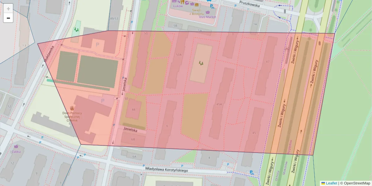 Szczegółowa mapa kodu pocztowego 02-128 z granicami, sąsiednimi kodami pocztowymi i urzędami pocztowymi