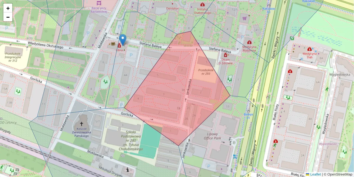 Szczegółowa mapa kodu pocztowego 02-129 z granicami, sąsiednimi kodami pocztowymi i urzędami pocztowymi