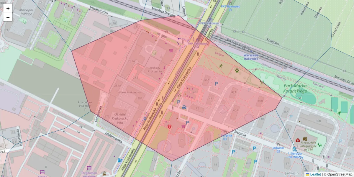 Szczegółowa mapa kodu pocztowego 02-133 z granicami, sąsiednimi kodami pocztowymi i urzędami pocztowymi