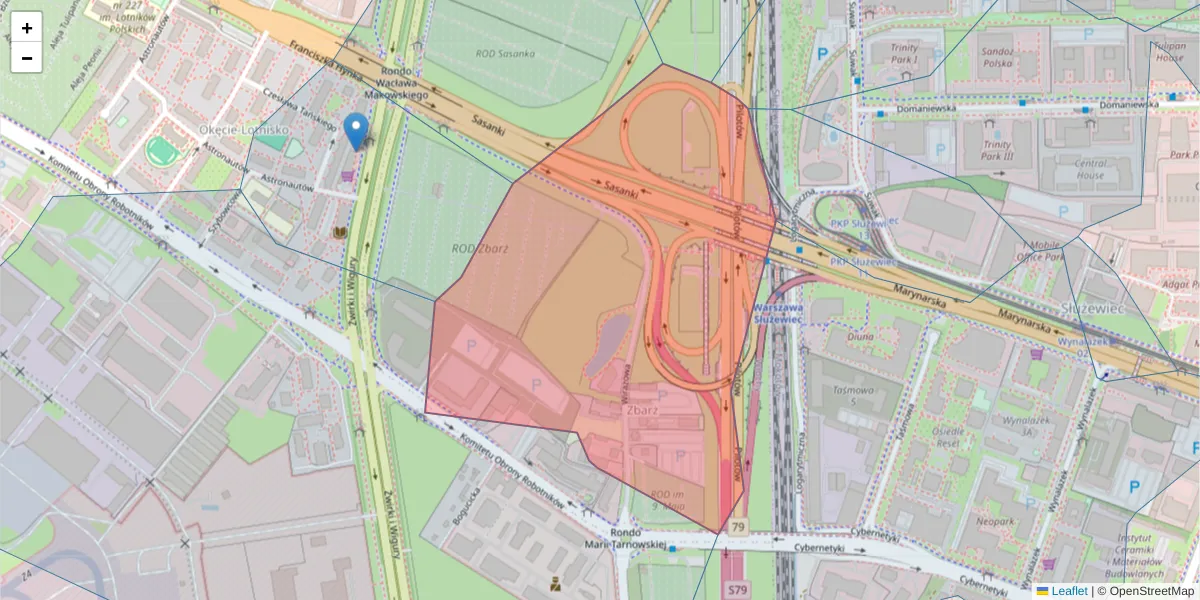 Szczegółowa mapa kodu pocztowego 02-145 z granicami, sąsiednimi kodami pocztowymi i urzędami pocztowymi