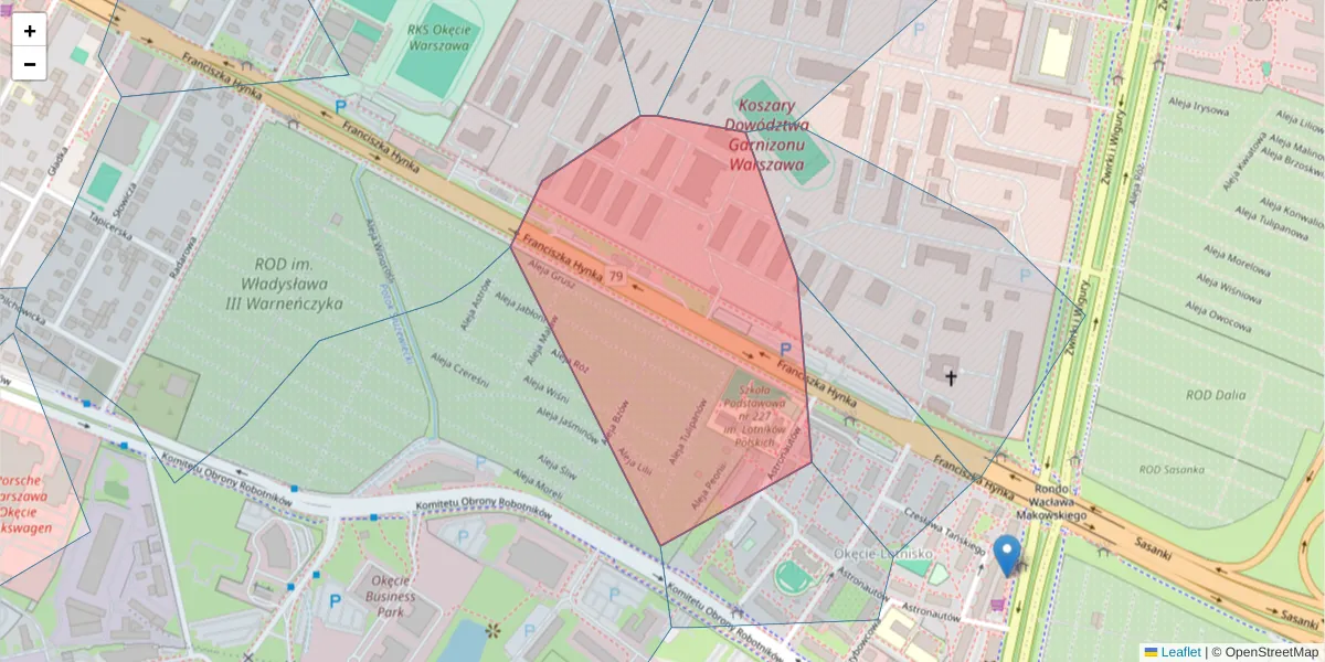 Szczegółowa mapa kodu pocztowego 02-154 z granicami, sąsiednimi kodami pocztowymi i urzędami pocztowymi