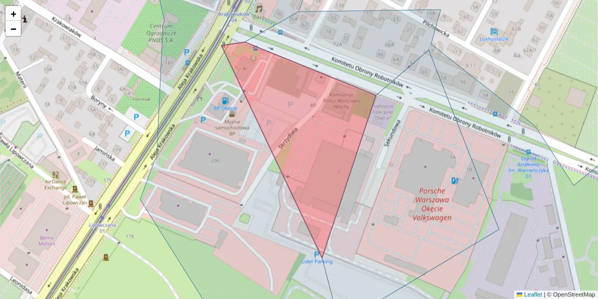 Szczegółowa mapa kodu pocztowego 02-176 z granicami, sąsiednimi kodami pocztowymi i urzędami pocztowymi