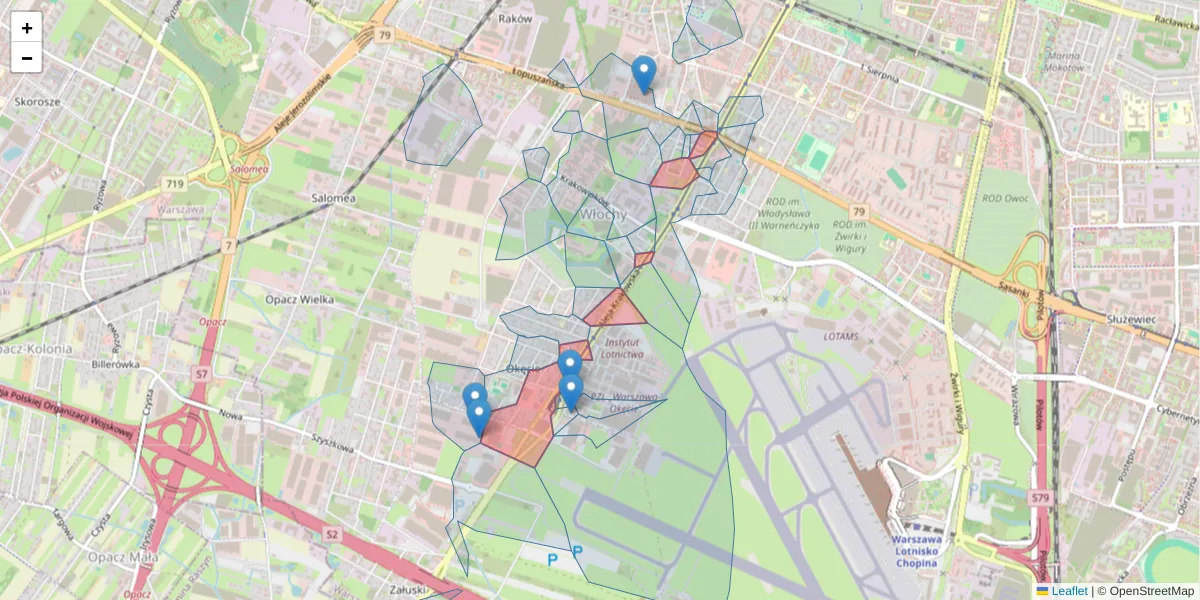 Szczegółowa mapa kodu pocztowego 02-180 z granicami, sąsiednimi kodami pocztowymi i urzędami pocztowymi