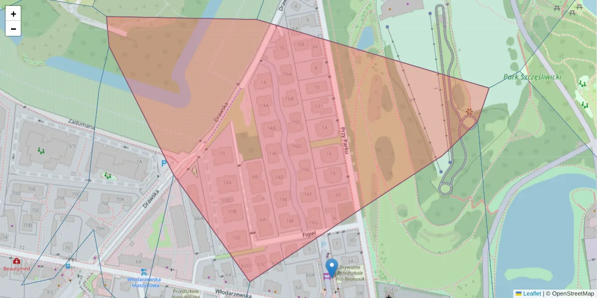Szczegółowa mapa kodu pocztowego 02-202 z granicami, sąsiednimi kodami pocztowymi i urzędami pocztowymi