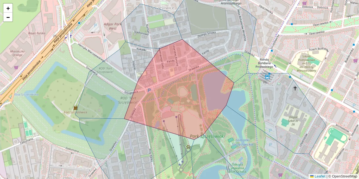 Szczegółowa mapa kodu pocztowego 02-203 z granicami, sąsiednimi kodami pocztowymi i urzędami pocztowymi