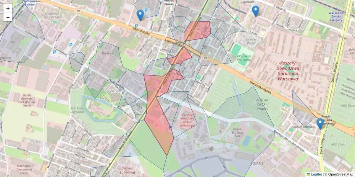 Szczegółowa mapa kodu pocztowego 02-219 z granicami, sąsiednimi kodami pocztowymi i urzędami pocztowymi