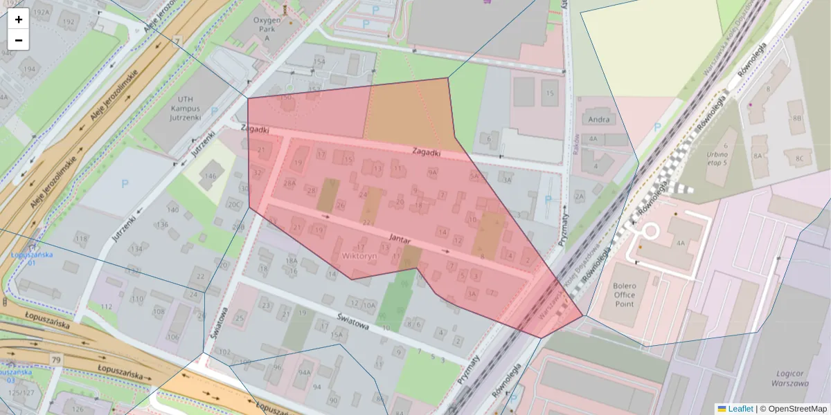 Szczegółowa mapa kodu pocztowego 02-228 z granicami, sąsiednimi kodami pocztowymi i urzędami pocztowymi